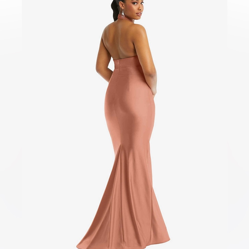 Cynthia & Sahar XIMENA Toasted Sugar CrissCross Halter Satin Mermaid Dress CS112 - Picture 3 of 9